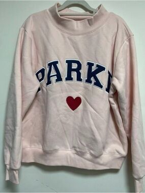Parker Pale Pink Crewneck Sweatshirt with Navy Letters and Red Heart